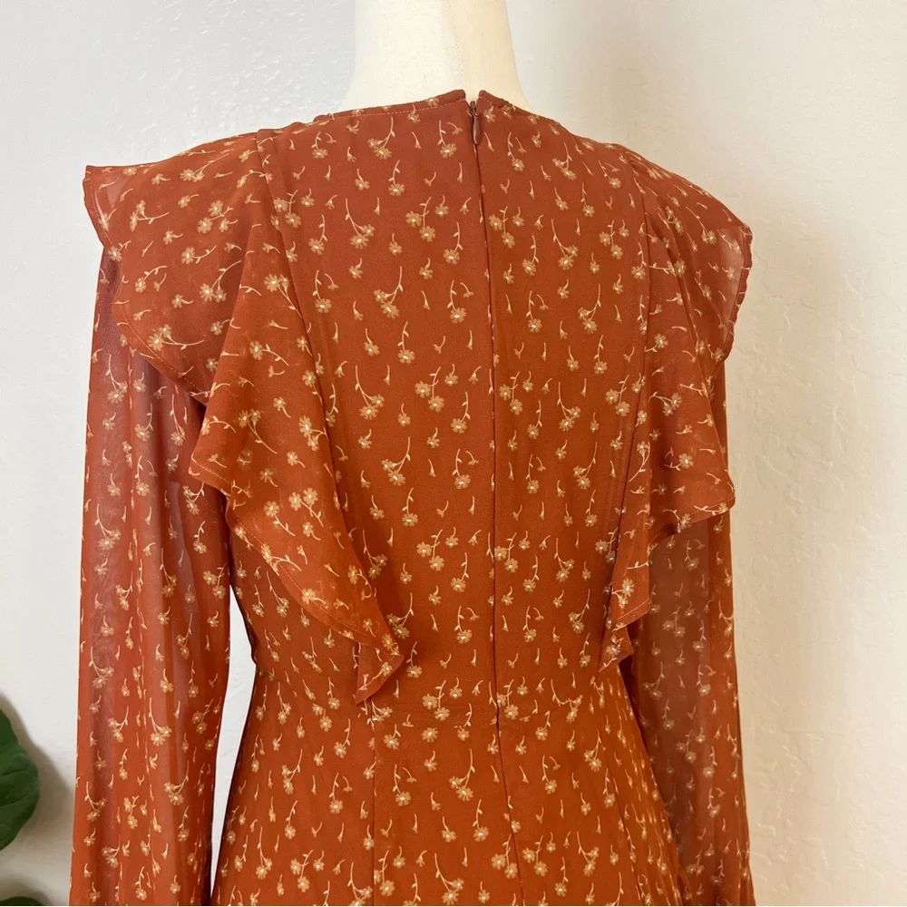 •MOUSSY• Long Sleeve Ruffle Maxi Dress in Sienna Floral Print Size Small - Picture 6 of 12
